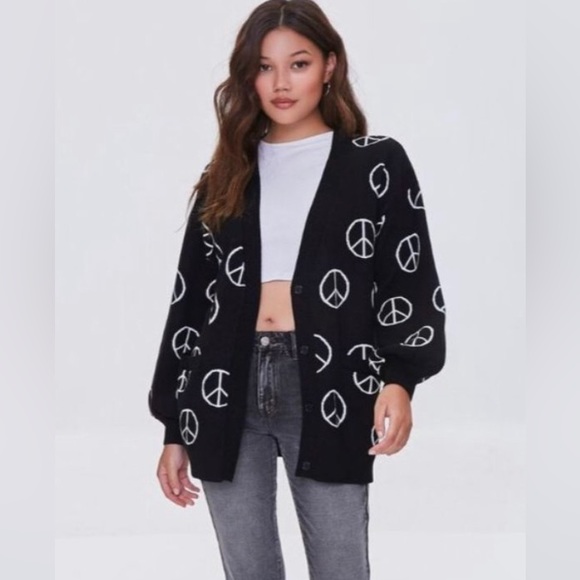 Forever 21 Peace sign cardigan. - Picture 2 of 2
